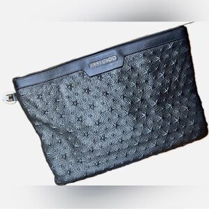 Jimmie Choo Derek Black Leather Star Embossed Envelope Bag/Clutch.